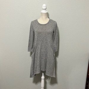 MIDI Long Sleeve Dress With Pockets Gray Stretchy Oversized S